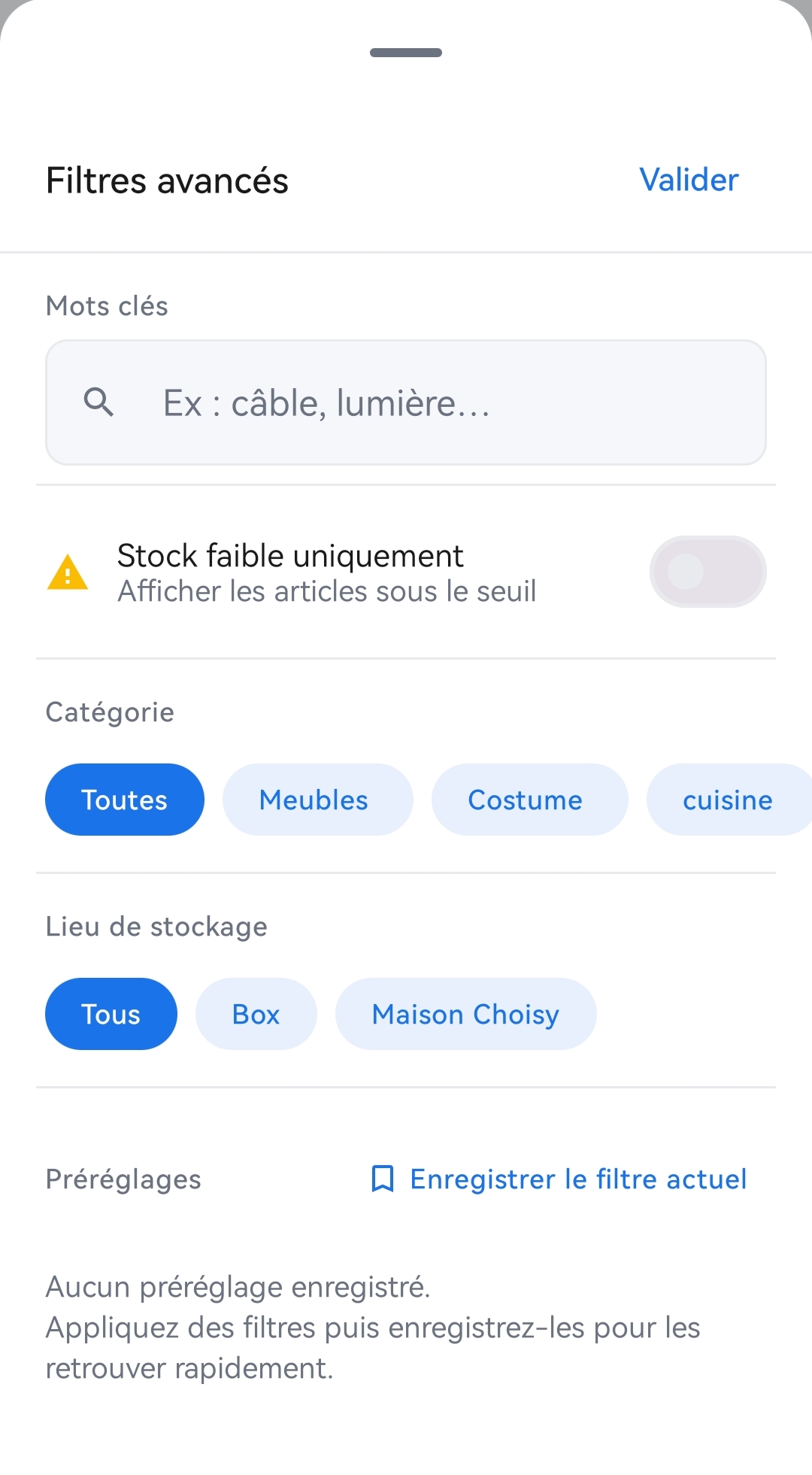Recherche et filtres
